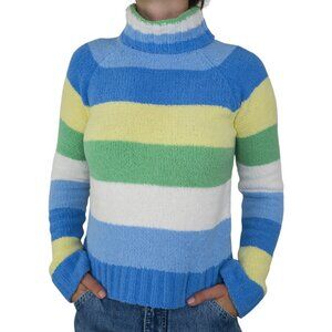 Vintage 90s Energie Striped Chenille Turtleneck Sweater